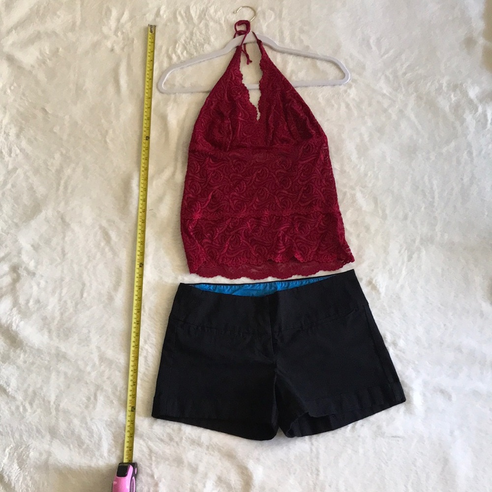 Elegant Red Lace Halter Top Shorts Size 8 and Top Size L